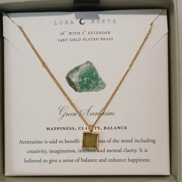 HAPPINESS, CLARITY,  BALANCE Luna Norte Gold plated  Necklace GREEN AVENTURINE - Picture 6 of 8